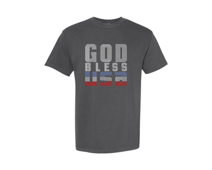 brand:Comfort Colors|color:Pepper|God Bless Usa Rhinestone Templates Graphic T-Shirt