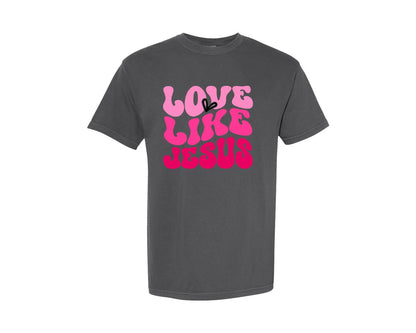brand:Comfort Colors|color:Pepper|Love Like Jesus Valentines Day Bun Graphic T-Shirt