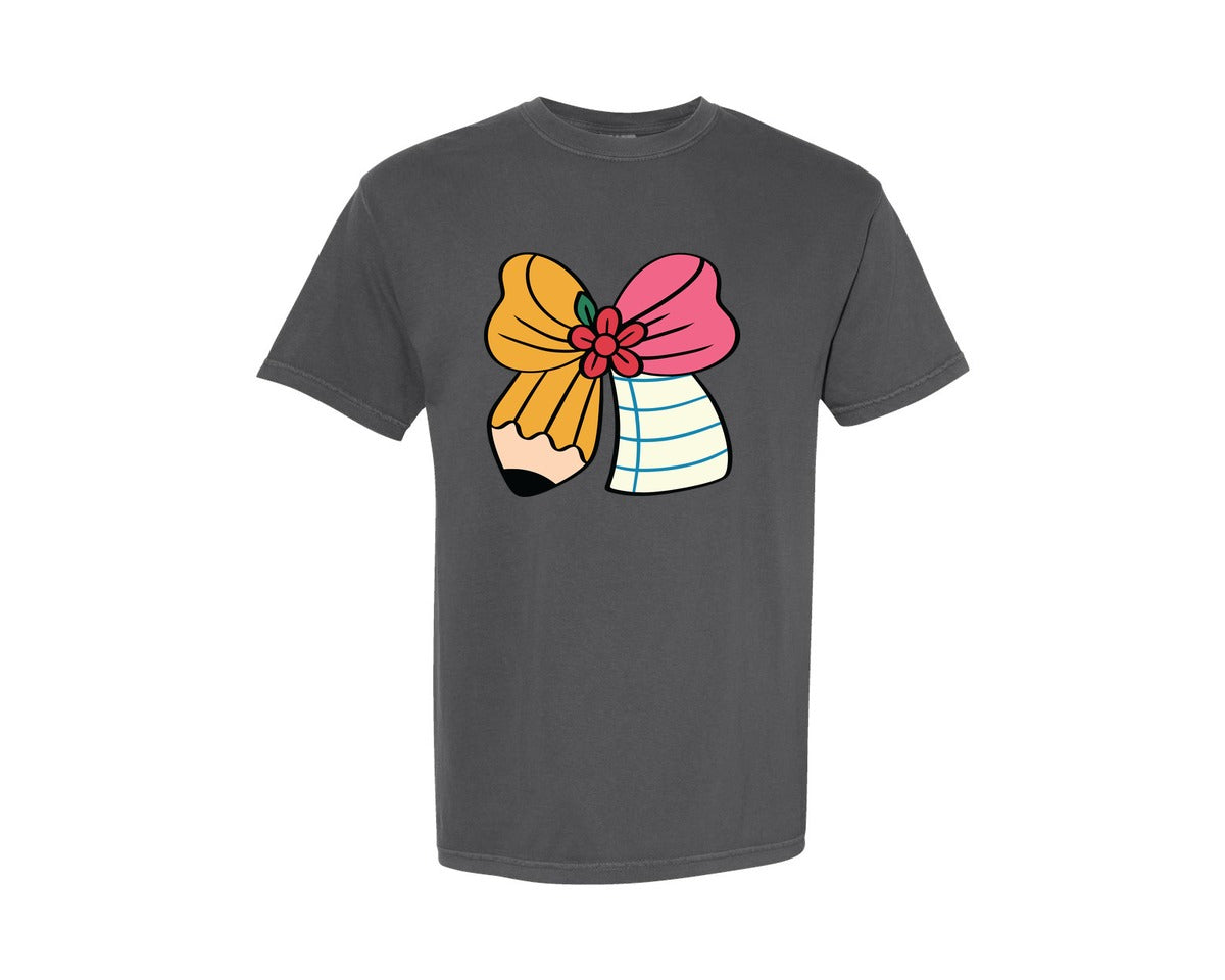 brand:Comfort Colors|color:Pepper|Pencil Coquette Bow Teacher Crayon Graphic T-Shirt