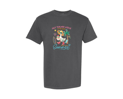 brand:Comfort Colors|color:Pepper|Silly Teacher Goose Last Day Of School Graphic T-Shirt