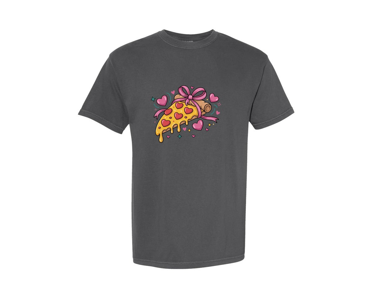 brand:Comfort Colors|color:Pepper|Funny Pizza Valentine Preppy Pizza Graphic T-Shirt