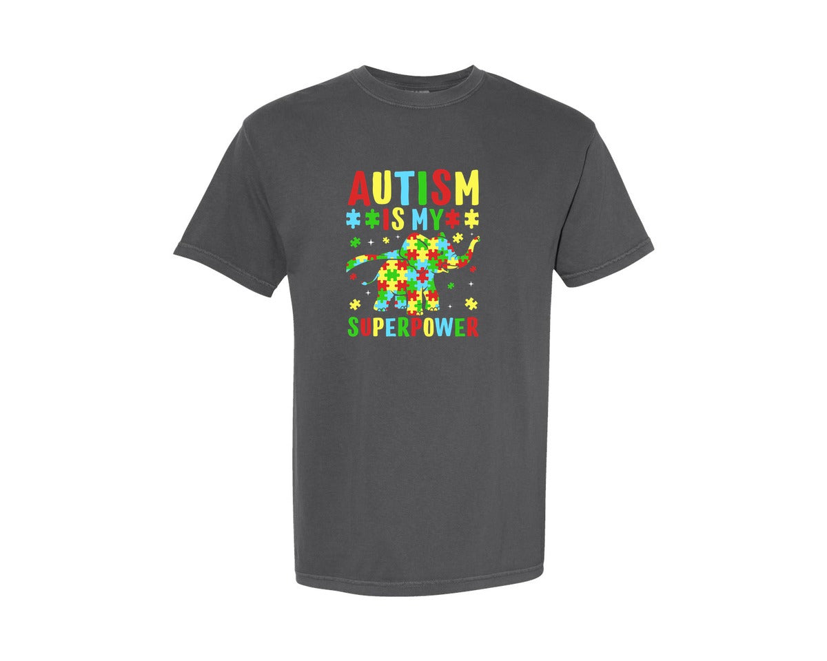 brand:Comfort Colors|color:Pepper|Autism Is My Superpower T Shirt 2 Graphic T-Shirt