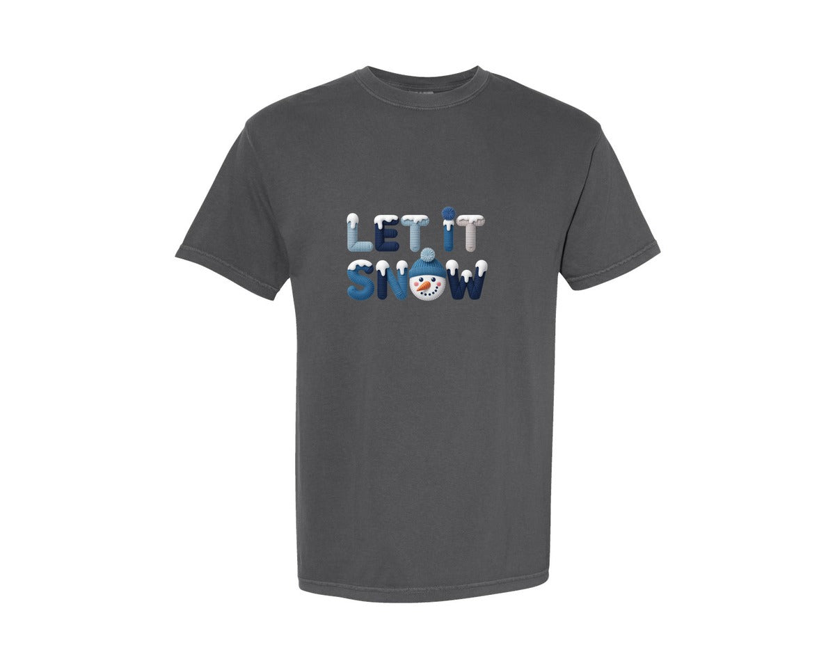 brand:Comfort Colors|color:Pepper|Let It Snow Snowman Faux Yarn 9 Graphic T-Shirt