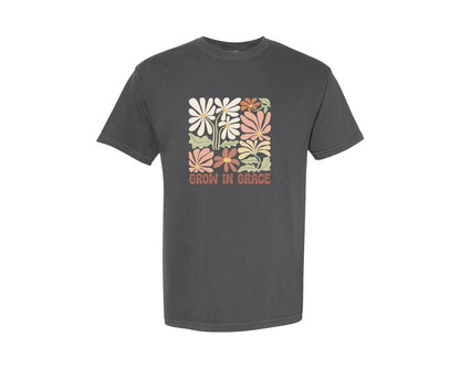 brand:Comfort Colors|color:Pepper|Grow In Grace Boho Flowers Graphic T-Shirt