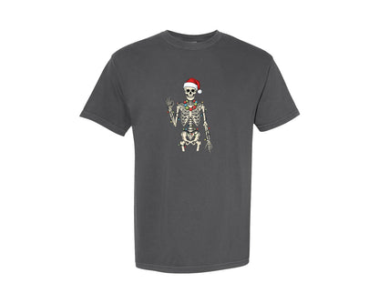 brand:Comfort Colors|color:Pepper|Funny Six Seven Meme Christmas Skeleton Graphic T-Shirt