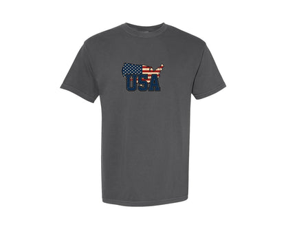 brand:Comfort Colors|color:Pepper|America Usa Map 4Th Of July Patriotic Graphic T-Shirt