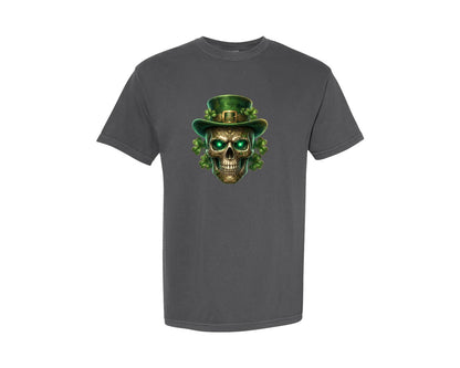 brand:Comfort Colors|color:Pepper|St Patricks Day Skull Shamrocks Graphic T-Shirt