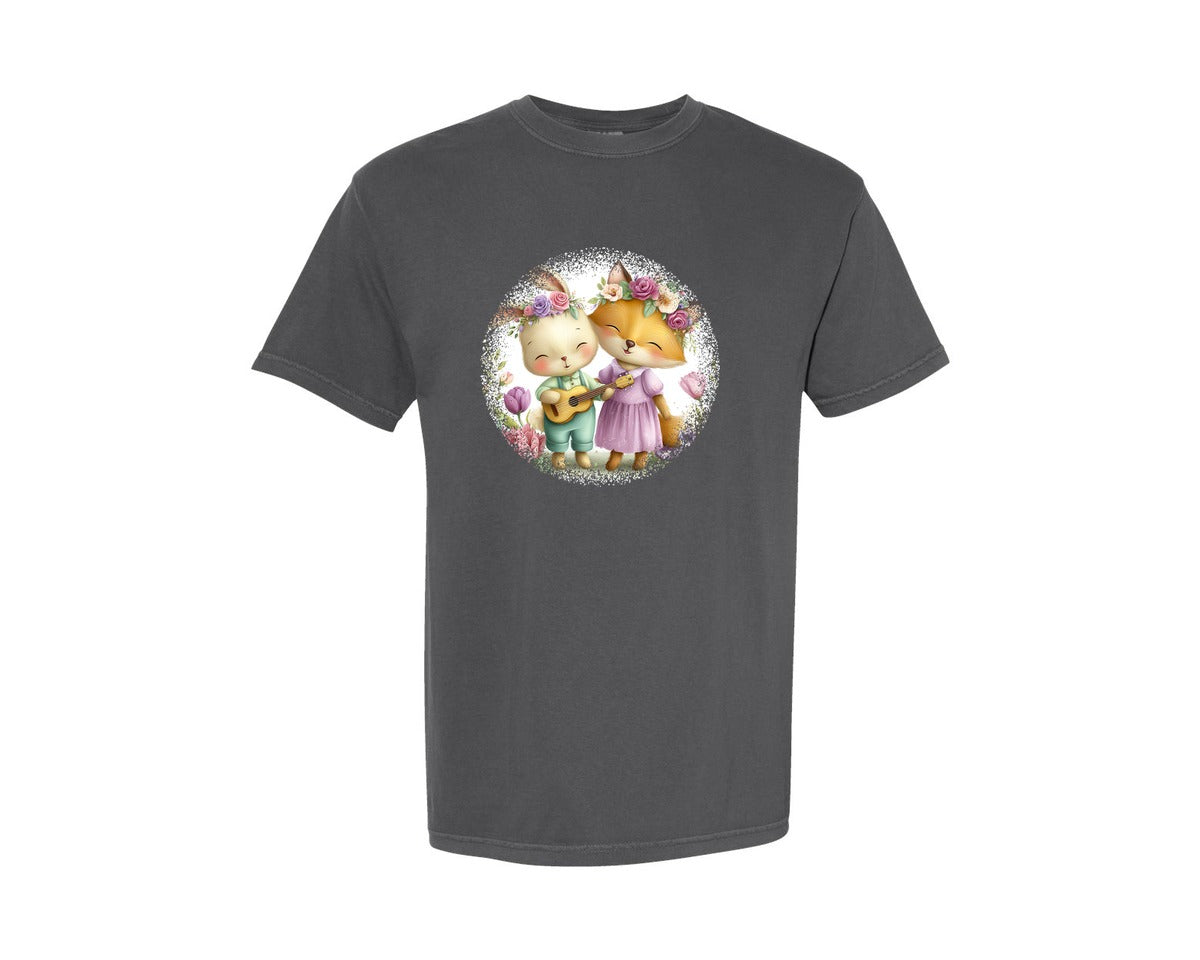 brand:Comfort Colors|color:Pepper|Couple Animals Round Tshirt 26 Graphic T-Shirt
