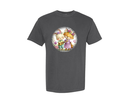 brand:Comfort Colors|color:Pepper|Couple Animals Round Tshirt 26 Graphic T-Shirt