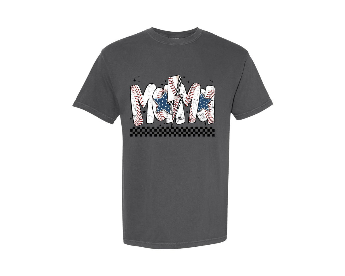 brand:Comfort Colors|color:Pepper|Baseball Mama Lightning Bot Cute Letters Graphic T-Shirt