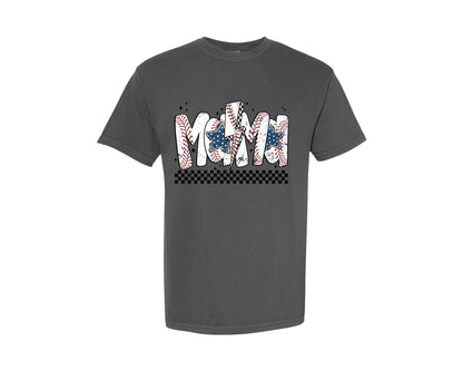 brand:Comfort Colors|color:Pepper|Baseball Mama Lightning Bot Cute Letters Graphic T-Shirt