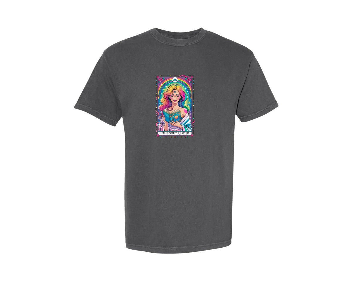 brand:Comfort Colors|color:Pepper|The Smut Reader Rainbow Romance Tarot Graphic T-Shirt