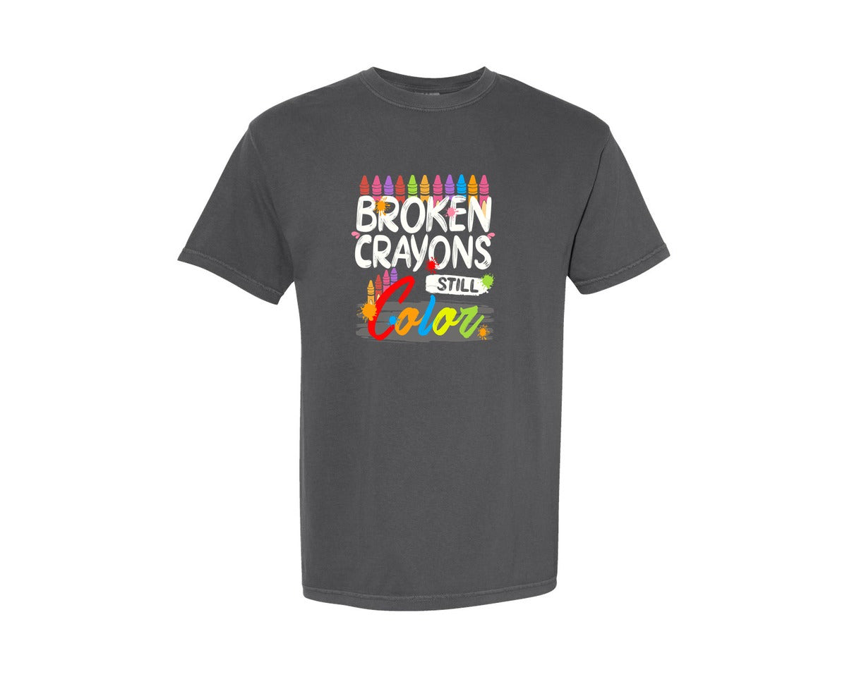 brand:Comfort Colors|color:Pepper|Broken Crayons Still Color Svgeducation Graphic T-Shirt