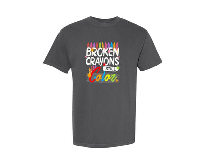 brand:Comfort Colors|color:Pepper|Broken Crayons Still Color Svgeducation Graphic T-Shirt