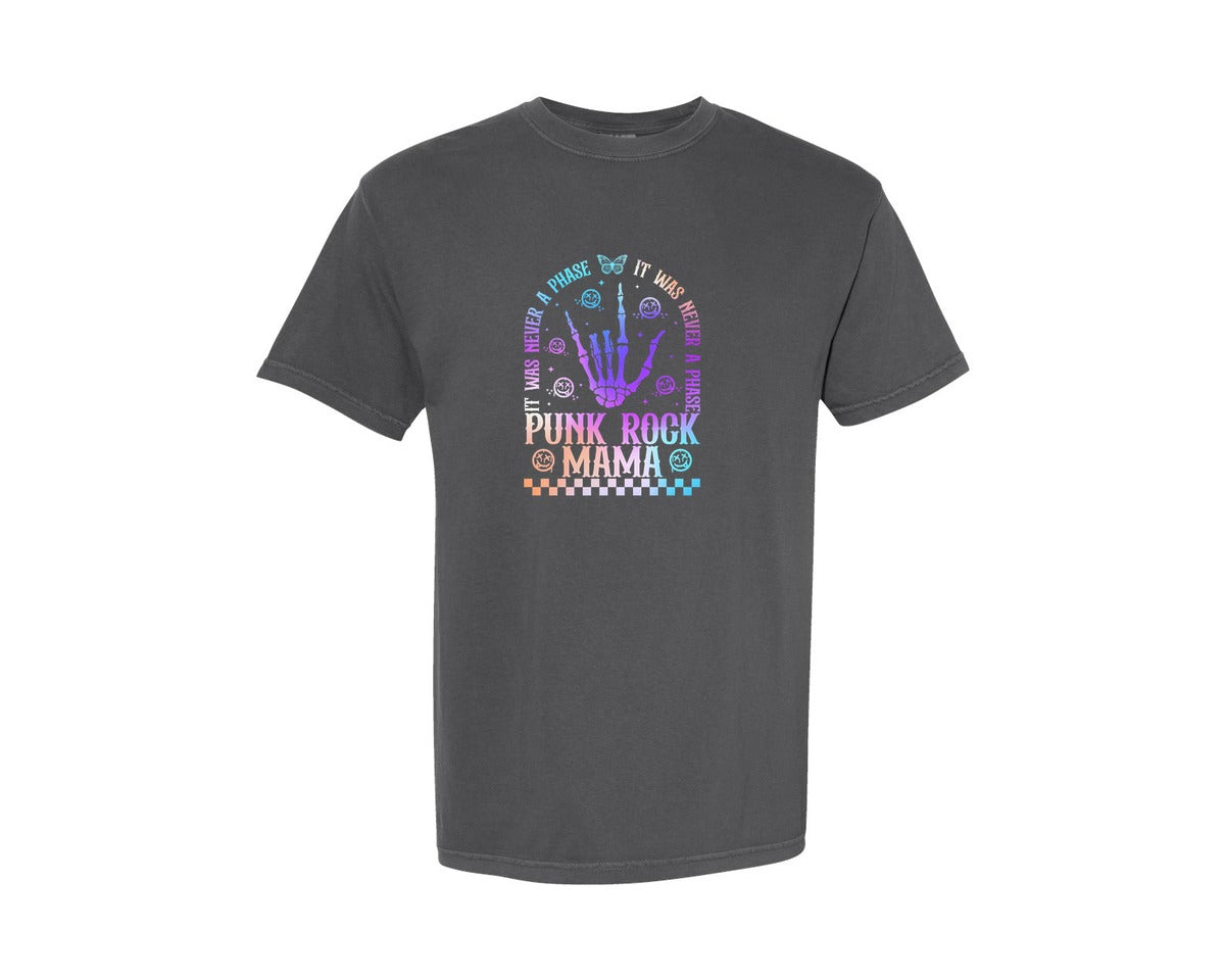 brand:Comfort Colors|color:Pepper|Punk Rock Mama Rainbow Skull Graphic T-Shirt