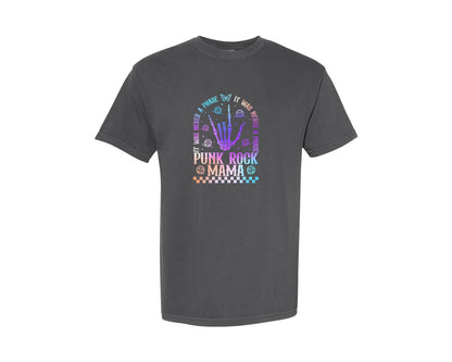 brand:Comfort Colors|color:Pepper|Punk Rock Mama Rainbow Skull Graphic T-Shirt