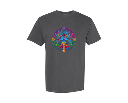 brand:Comfort Colors|color:Pepper|Chakra Phases Of The Moon Yoga Graphic T-Shirt