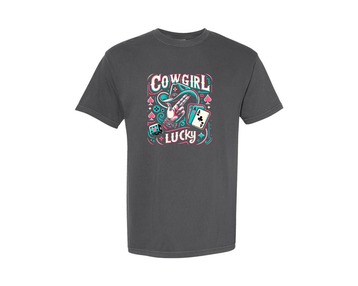 brand:Comfort Colors|color:Pepper|Cowgirl Lucky Western Graphic T-Shirt
