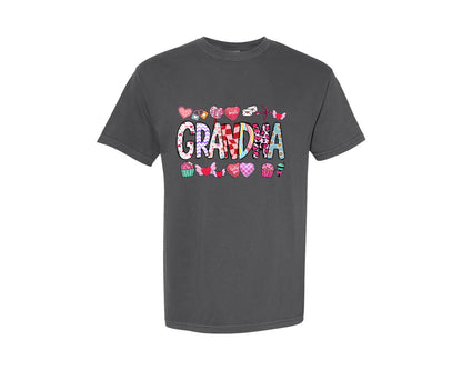 brand:Comfort Colors|color:Pepper|Grandma Valentines Day Doodle Lettered Graphic T-Shirt