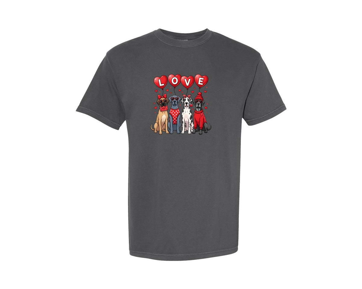 brand:Comfort Colors|color:Pepper|Cute Valentine Great Dane Dogs Graphic T-Shirt
