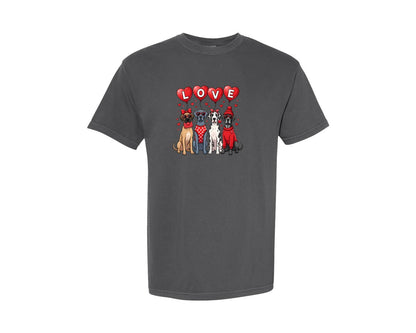 brand:Comfort Colors|color:Pepper|Cute Valentine Great Dane Dogs Graphic T-Shirt