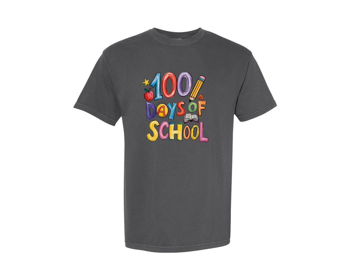 brand:Comfort Colors|color:Pepper|Kid Drawn 100 Days Of School Crayon 5 Graphic T-Shirt