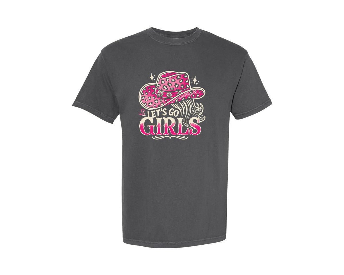 brand:Comfort Colors|color:Pepper|Lets Go Girls Cowgirl Boots Star Graphic T-Shirt