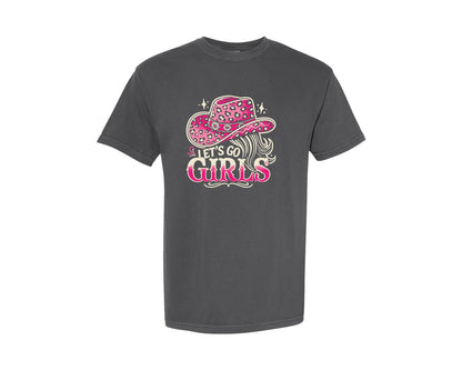 brand:Comfort Colors|color:Pepper|Lets Go Girls Cowgirl Boots Star Graphic T-Shirt