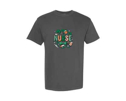 brand:Comfort Colors|color:Pepper|Nurse St Patricks Day Coquette T Shirt 3 Graphic T-Shirt