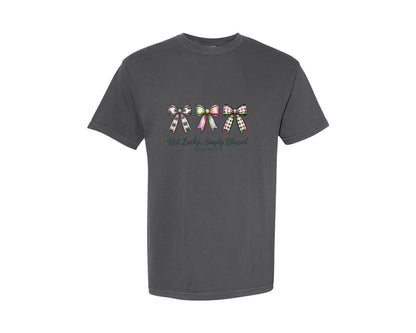 brand:Comfort Colors|color:Pepper|Not Lucky Simply Blessed Retro Coqu Graphic T-Shirt