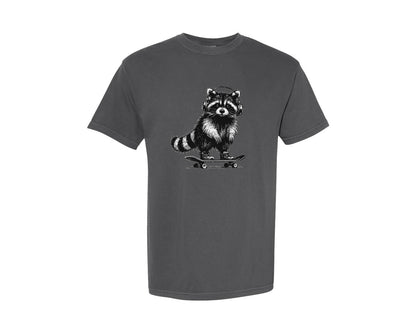 brand:Comfort Colors|color:Pepper|Raccoon Playing Skateboard Shirt Graphic T-Shirt