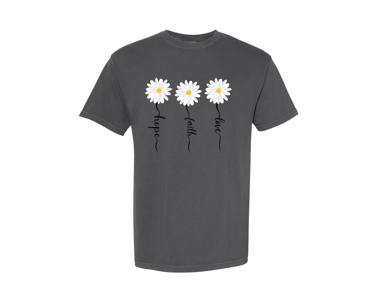 brand:Comfort Colors|color:Pepper|Faith Hope Love Daisy Daisy 3 Graphic T-Shirt