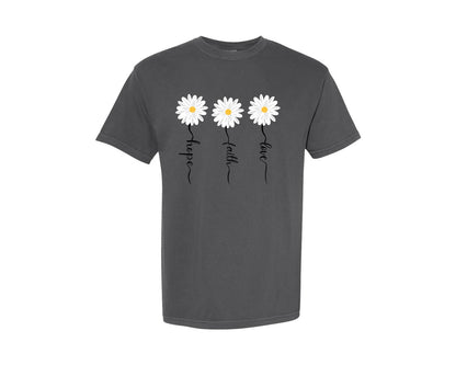 brand:Comfort Colors|color:Pepper|Faith Hope Love Daisy Daisy 3 Graphic T-Shirt