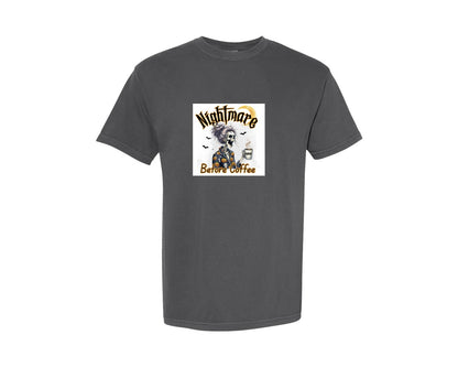 brand:Comfort Colors|color:Pepper|Spooky Coffee Skeleton Mom Graphic T-Shirt