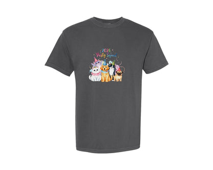brand:Comfort Colors|color:Pepper|2026 Party Squad Cats Dogs Birthday Graphic T-Shirt