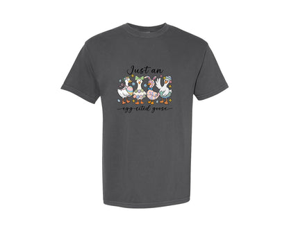 brand:Comfort Colors|color:Pepper|Just An Egg Cited Goose Easter Graphic T-Shirt
