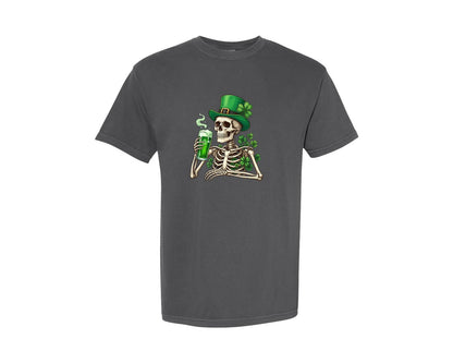 brand:Comfort Colors|color:Pepper|Edgy St Patricks Day Skeleton Graphic T-Shirt