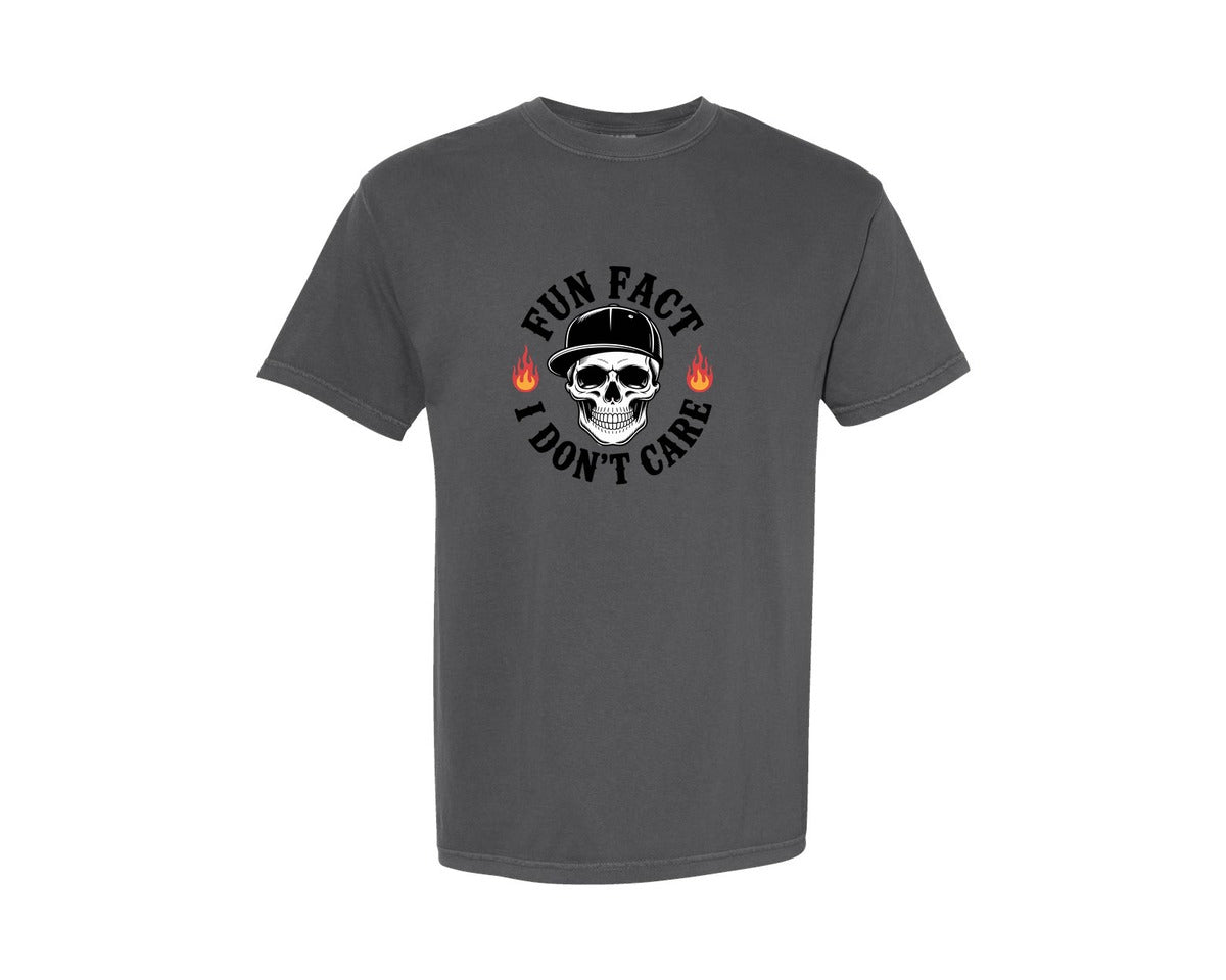 brand:Comfort Colors|color:Pepper|Fun Fact I Dont Care Skeleton Graphic T-Shirt