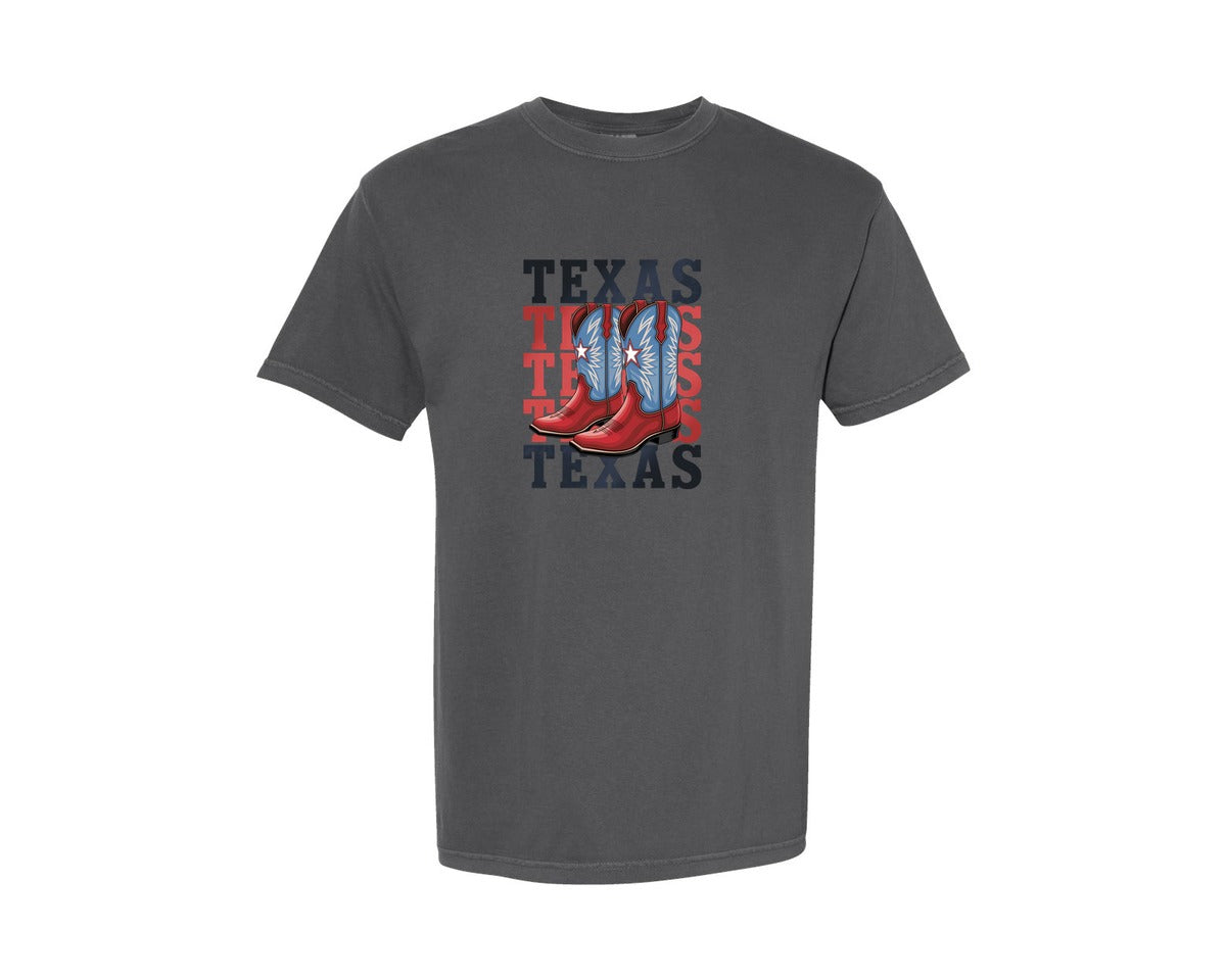 brand:Comfort Colors|color:Pepper|Texas Cowboy Boots Western Rodeo 4 Graphic T-Shirt