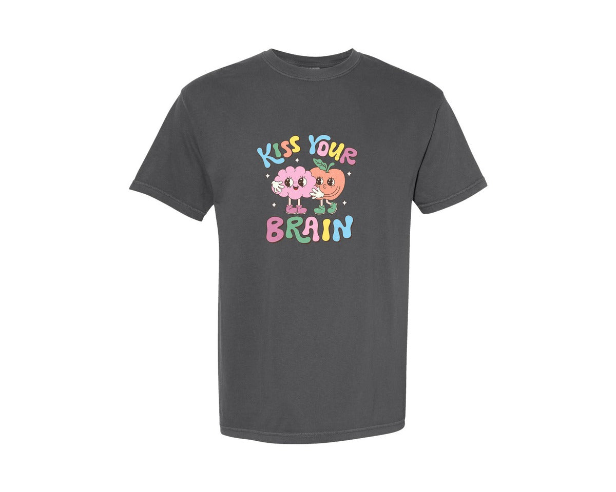 brand:Comfort Colors|color:Pepper|Valentine Teacher Kiss Your Brain Graphic T-Shirt