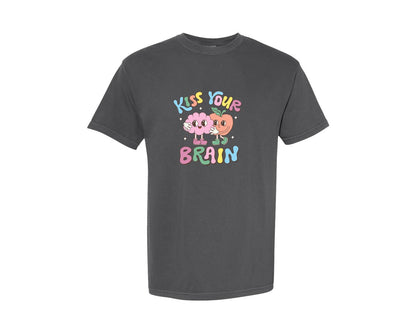brand:Comfort Colors|color:Pepper|Valentine Teacher Kiss Your Brain Graphic T-Shirt