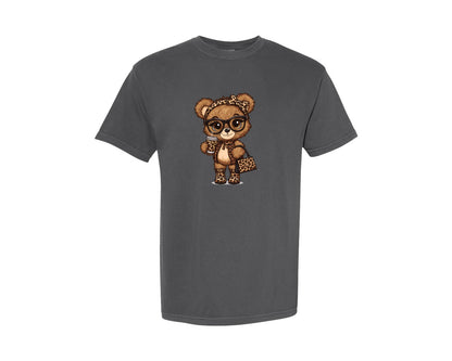 brand:Comfort Colors|color:Pepper|Fashion Bear Cute Teddy With Coffee Graphic T-Shirt