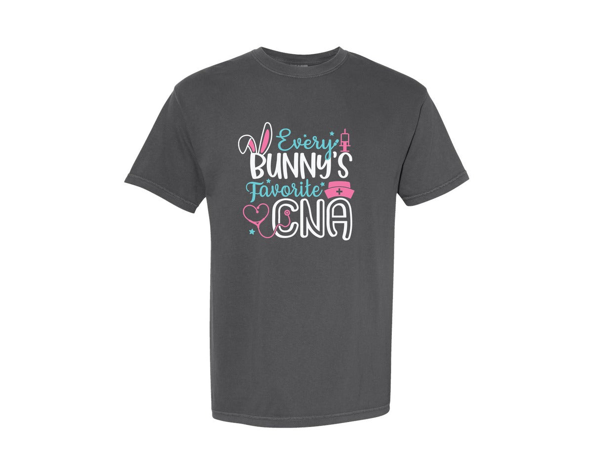 brand:Comfort Colors|color:Pepper|Every Bunnys Favorite Cna Easter Graphic T-Shirt