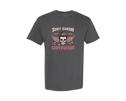 brand:Comfort Colors|color:Pepper|Sht Show Supervisor Funny Mom Life Graphic T-Shirt