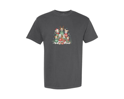brand:Comfort Colors|color:Pepper|Christmas Dogs In Sweaters Graphic T-Shirt