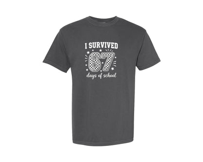 brand:Comfort Colors|color:Pepper|I Survived 67 Days Of School Teachers Graphic T-Shirt