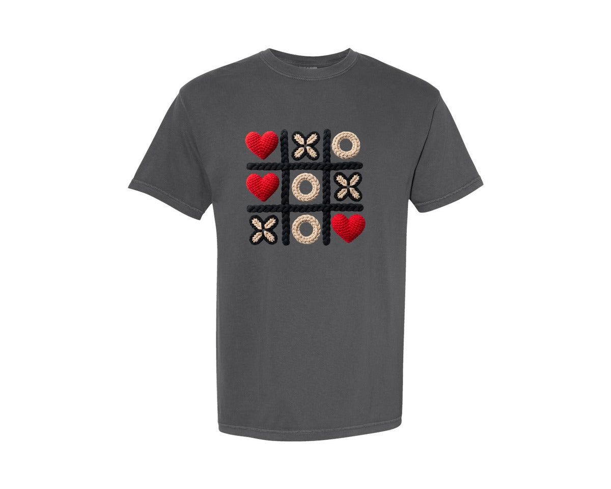 brand:Comfort Colors|color:Pepper|Xoxo Valentine Day Heart Crochet Graphic T-Shirt