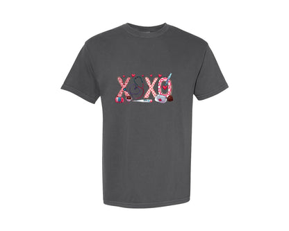 brand:Comfort Colors|color:Pepper|Valentine Xoxo Nurse Graphic T-Shirt
