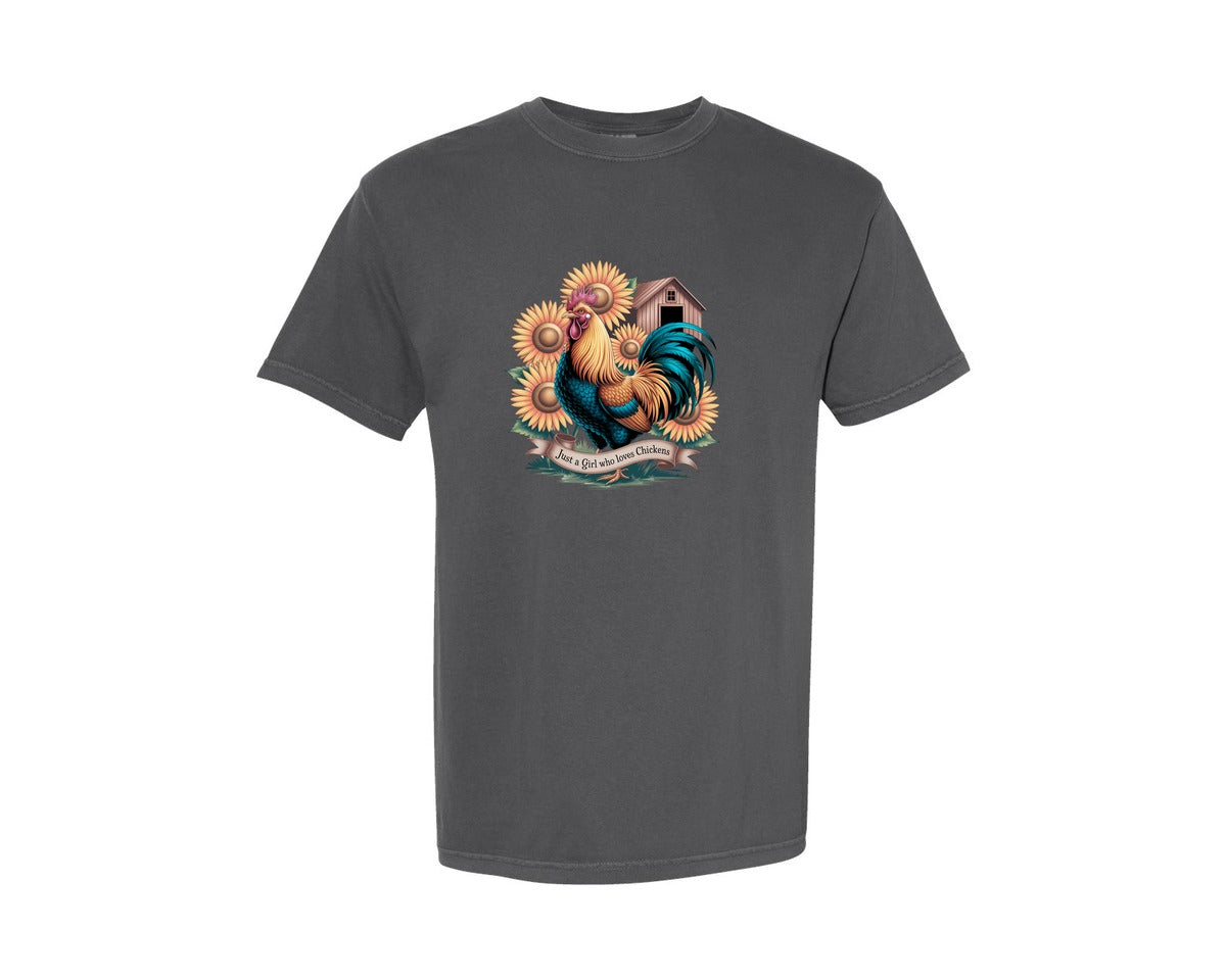 brand:Comfort Colors|color:Pepper|Just A Girl Who Loves Chickens 10 Graphic T-Shirt