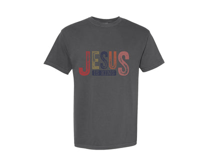brand:Comfort Colors|color:Pepper|Jesus Is King Christian Religious Graphic T-Shirt